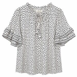 Max Studio Polka Dot Blouse 1X NWT Boho Peasant Top Black White